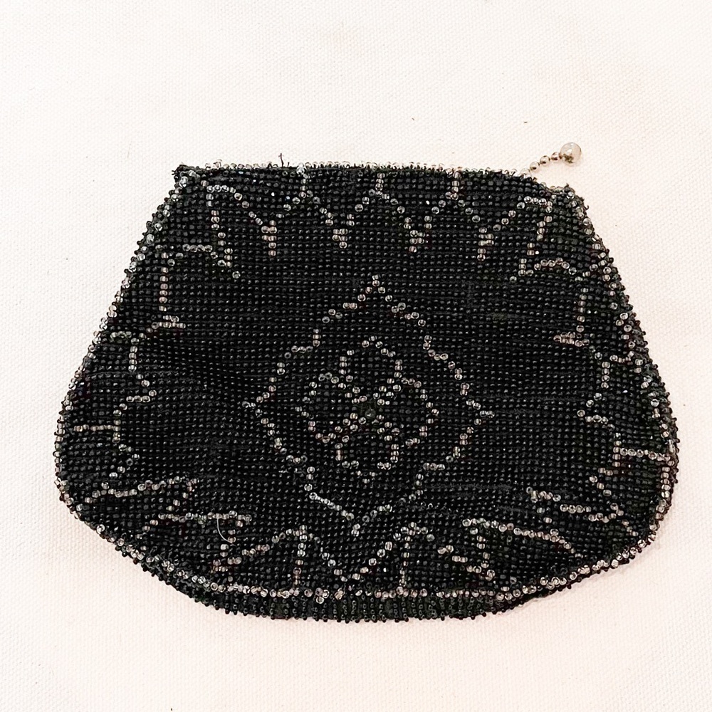 Vintage Black Beaded Small Soft Sided Evening Clutch
